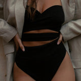 Estella High Waisted Bikini Bottom - Black Smoke