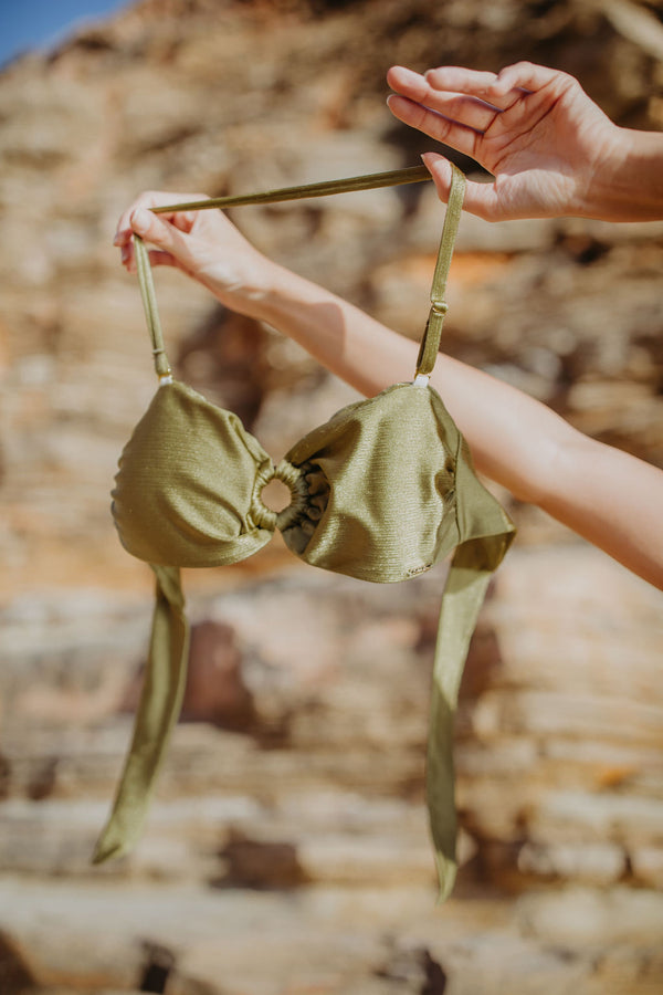 Azura Bandeau High Shine Bikini Top - Olive